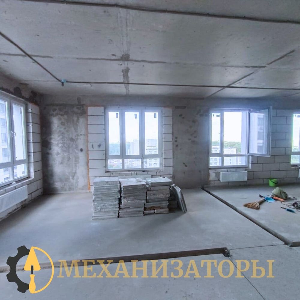 Черновая отделка комнаты с тремя окнами на старте White Box